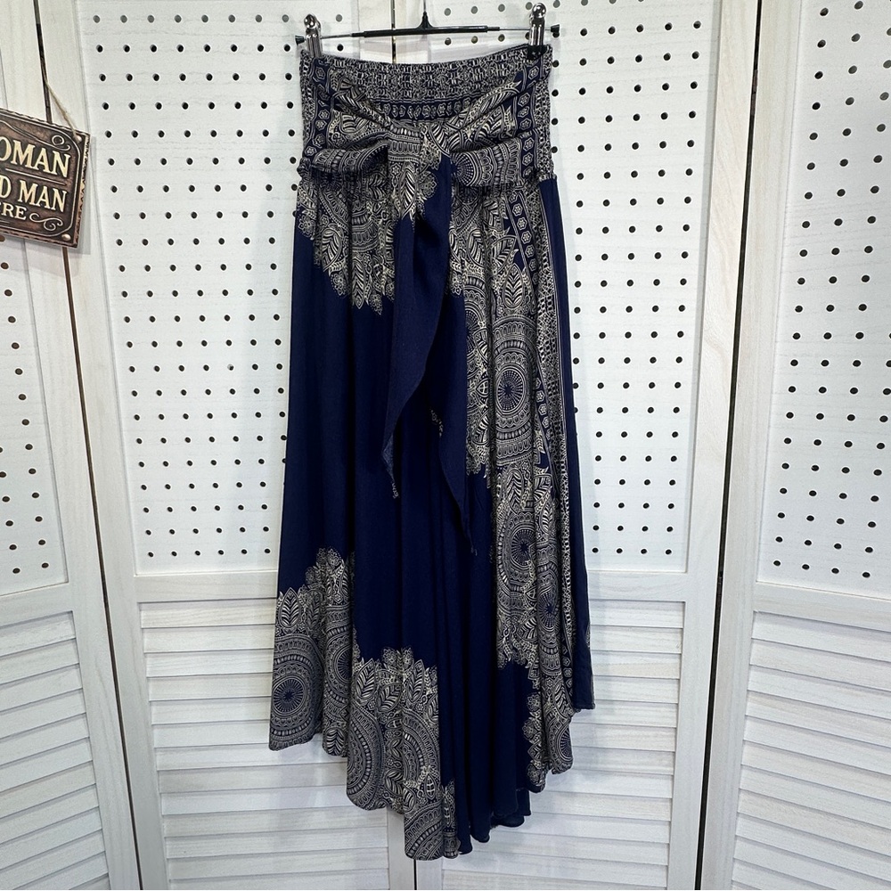 Boho Navy and Gray Mandala Patterned Skirt